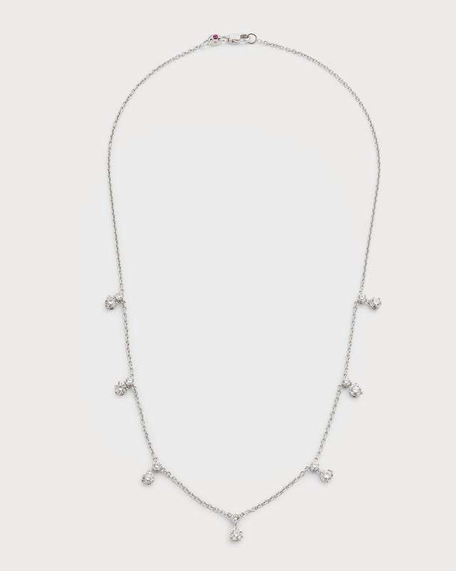 18K White Gold Diamond Double Dangle Necklace with 7 Stations
